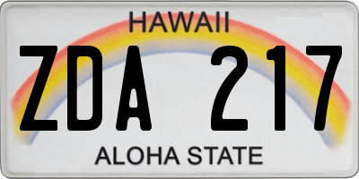 HI license plate ZDA217