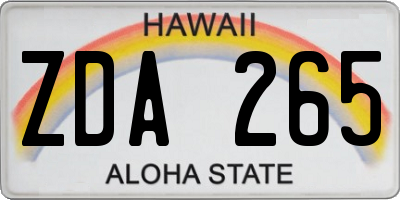 HI license plate ZDA265