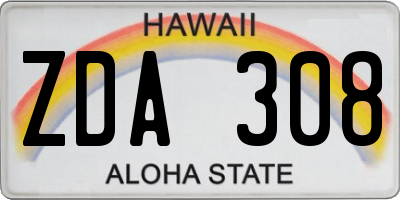 HI license plate ZDA308