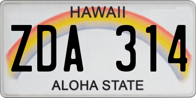 HI license plate ZDA314