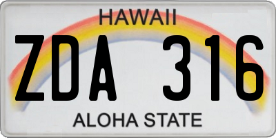 HI license plate ZDA316