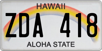 HI license plate ZDA418