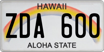 HI license plate ZDA600