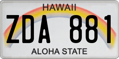 HI license plate ZDA881