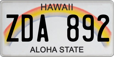 HI license plate ZDA892