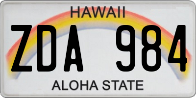 HI license plate ZDA984