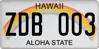 HI license plate ZDB003
