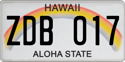 HI license plate ZDB017
