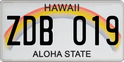 HI license plate ZDB019