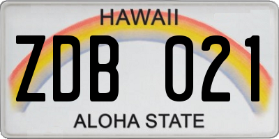 HI license plate ZDB021