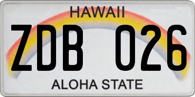 HI license plate ZDB026
