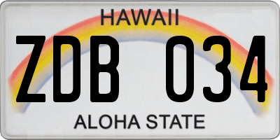 HI license plate ZDB034