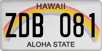 HI license plate ZDB081