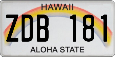 HI license plate ZDB181