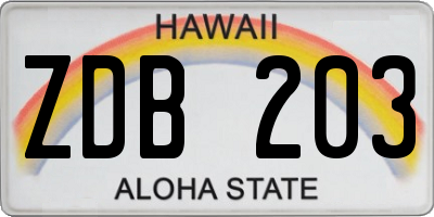 HI license plate ZDB203