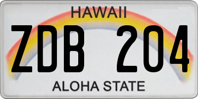 HI license plate ZDB204
