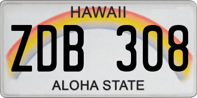 HI license plate ZDB308
