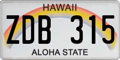 HI license plate ZDB315
