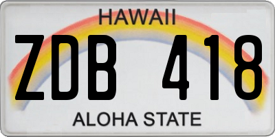 HI license plate ZDB418