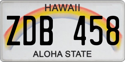 HI license plate ZDB458