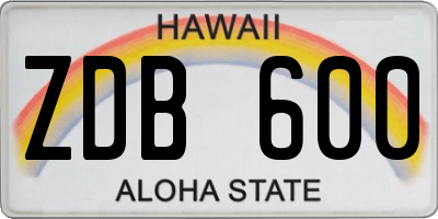 HI license plate ZDB600