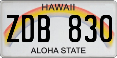 HI license plate ZDB830