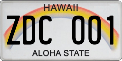 HI license plate ZDC001
