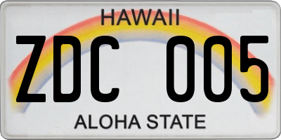 HI license plate ZDC005