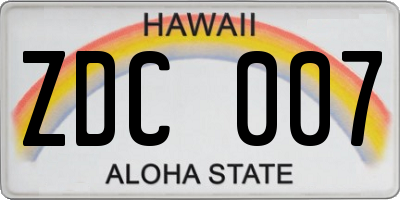 HI license plate ZDC007