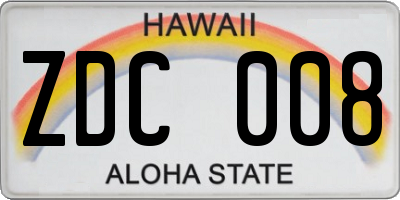 HI license plate ZDC008
