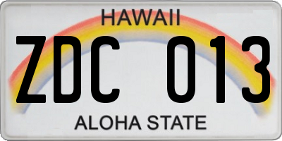 HI license plate ZDC013