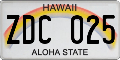 HI license plate ZDC025