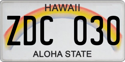 HI license plate ZDC030