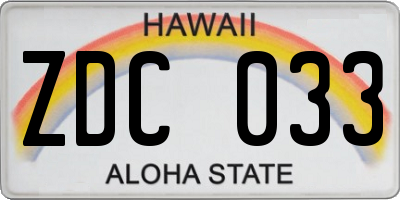 HI license plate ZDC033
