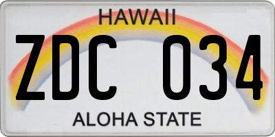 HI license plate ZDC034
