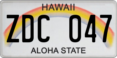 HI license plate ZDC047