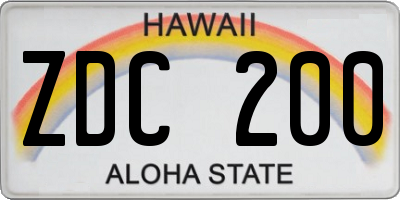 HI license plate ZDC200