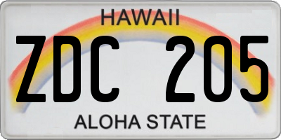 HI license plate ZDC205