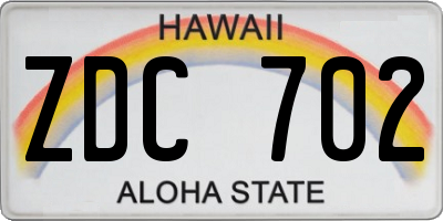 HI license plate ZDC702