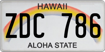 HI license plate ZDC786
