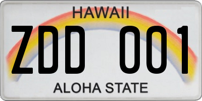 HI license plate ZDD001