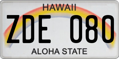 HI license plate ZDE080