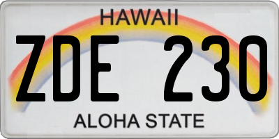 HI license plate ZDE230