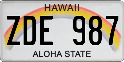 HI license plate ZDE987