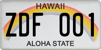 HI license plate ZDF001