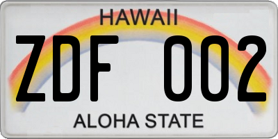 HI license plate ZDF002