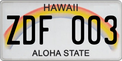 HI license plate ZDF003