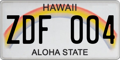 HI license plate ZDF004