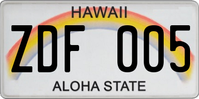 HI license plate ZDF005