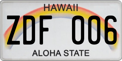 HI license plate ZDF006